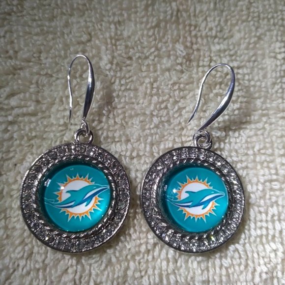 Miami Dolphins NFL Fashion Dangle Earrings NEW - Picture 2 of 2